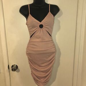 NWT NAVENA RAE SHIMMER BLUSH TIGHT BODY-CON WOMENS MINI DRESS W CUTOUTS SIZE S